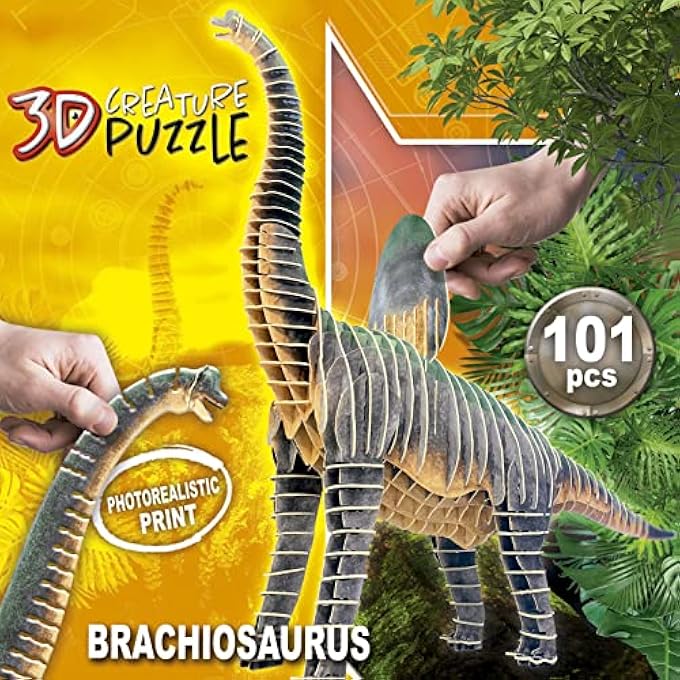 BRACHIOSAUR CREATURE PUZZLE, ASSEMBLE YOUR OWN 3D DINOSAUR, 50 CM LONG AND 47 CM HIGH, 101 PIECES OF THICK RECYCLED CARDBOARD, PHOTOREALISTIC IMAGES, FOR AGES 5 AND UP (19383) - Image 2